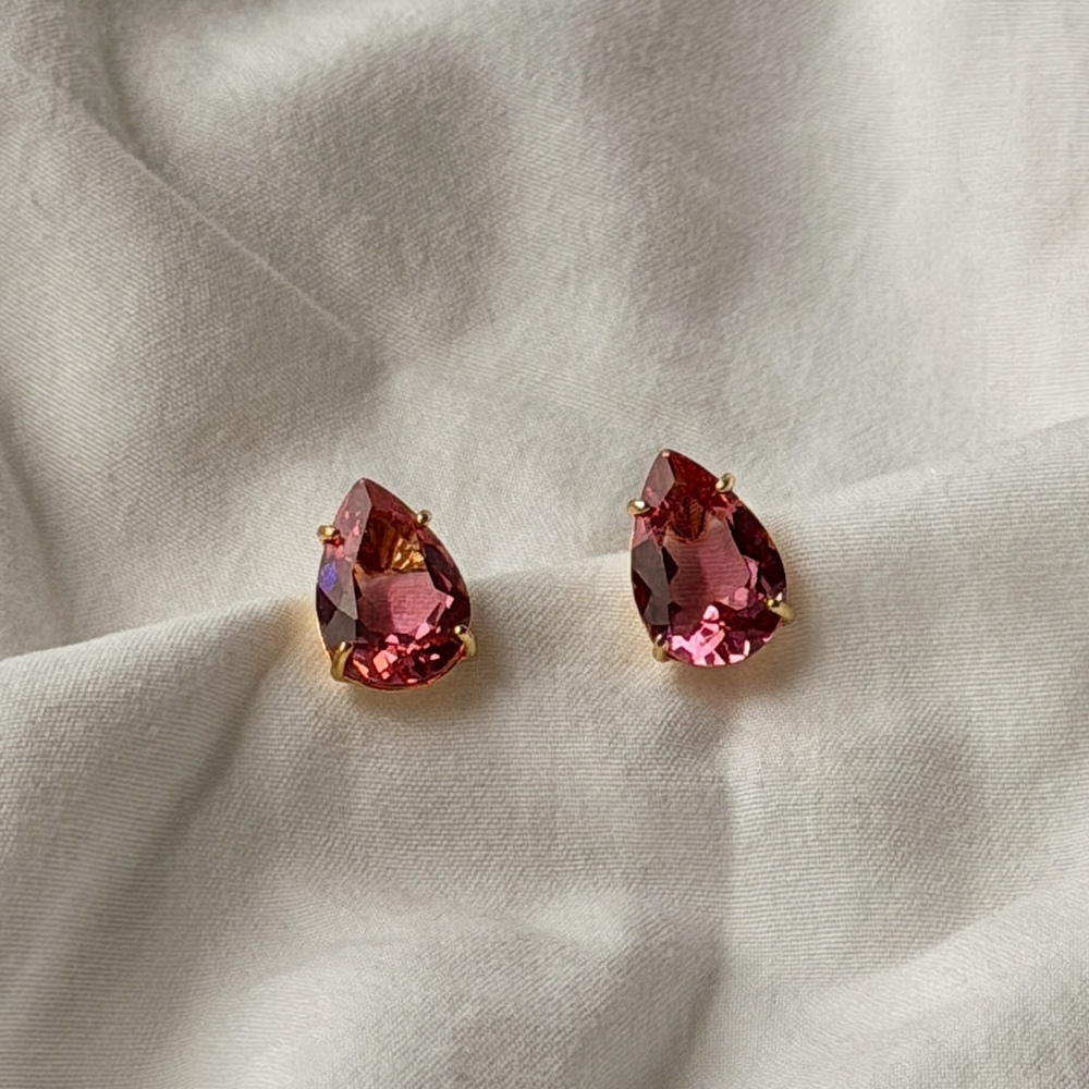 Pear Shape Earrings - Gold - Reconstituted Pink Amethyst
